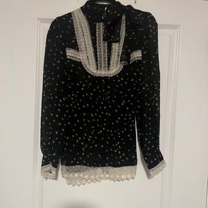Freeway Black Blouse with White Lace Accents